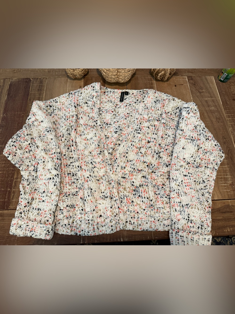 Women’s Moon & Madison Cream Speckled Cable Knit Cardigan